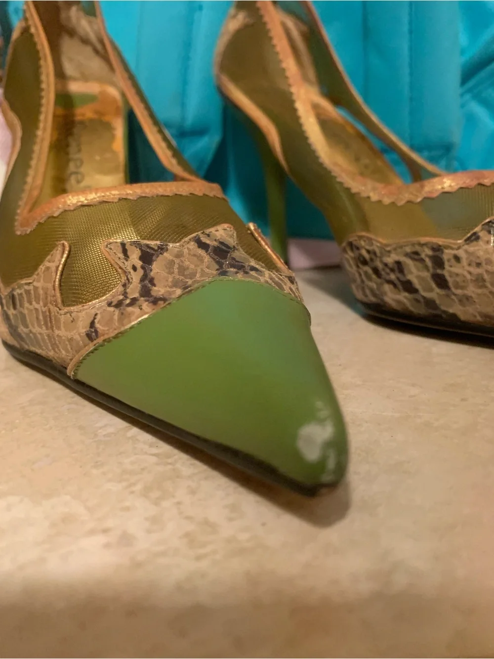 Liz Claiborne shoulder bag paired with slingback heels.